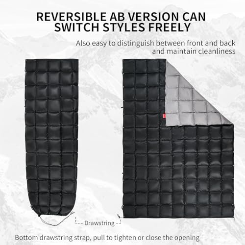 Down Camping Blanket - Lightweight, Packable, Warm & Puffy Outdoor Travel Quilt for Sleep, Hiking, Backpacking, Stadium, Festivals, Water-Resistant Sleeping Bag 55"x79" - color: Midnight Black, size: 1LB 1.6OZ / 79" x 55"
