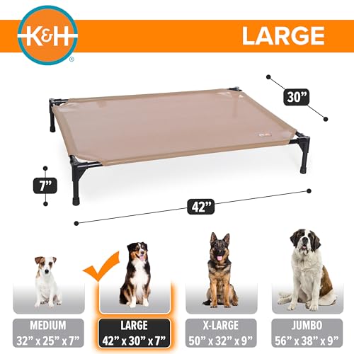 K&H Outdoor Elevated Dog Bed - Cooling Raised Dog Bed for Medium & Large Pets, Breathable Mesh Hammock Design, Indoor/Outdoor Washable Cover, Portable Metal Frame, Tan, Large 42x30in - color: Tan Mesh, size: Large 42"L x 30"W