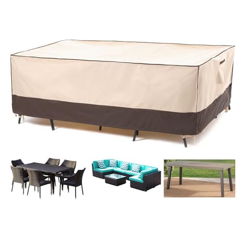 F&J Outdoors Patio Furniture Cover, Waterproof UV Resistant for Table & Chairs Set, 90" Wx60 Dx27.5 H - color: Beige + Coffee, size: 90"(W)×60"(D)×27.5"(H)