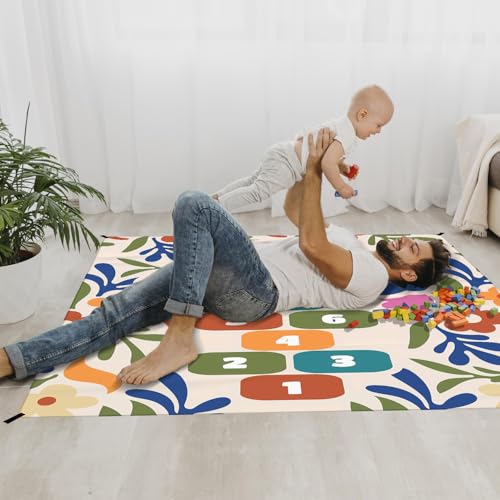 Boho Floral Game Pocket Picnic Blankets, Funny Mini Beach Camping Blanket Waterproof Sandproof for Kids,Botanical RV Outdoor Picnic Blanket Mat Gifts for Camper Campsite Travel Hiking 55x60in - color: Cube