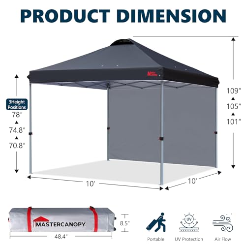 MASTERCANOPY Durable Pop-up Canopy Tent with 1 Sidewall (10'x10',Black) - color: Black, size: 10x10