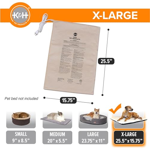 K&H Pet Products Pet Bed Warmer, Turn Any Pet Bed Into a Heated Cat or Dog Bed, Waterproof Indoor Heated Warming Pad Insert, Automatic Temperature, Safety Listed - Extra-Large 25.5 X 15.75in Tan - size: X-Large