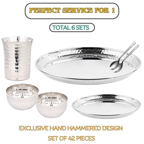 Stainless Steel Dinnerware Hammered – 42-Piece Elegant Mirror Finish Design, Perfect for Festive, Daily Family Meals Dinner ~ Service for 6 - size: Service for 6 - 42 Pieces