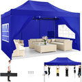 COBIZI 10x15 Heavy Duty Pop Up Canopy Tent with 4 Sidewalls Thicken Frame, Commercial Easy Up Outdoor Wedding Party Tents, All Season Waterproof Windproof with Stakes Sandbags Ropes Bag, Mediterranean - color: Mediterranean, size: 10x15