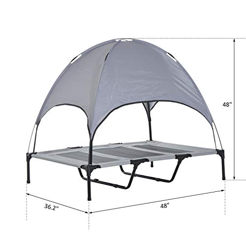 PawHut Elevated Portable Dog Cot Cooling Pet Bed With UV Protection Canopy Shade, 48 inch - color: Gray, size: 48 inch