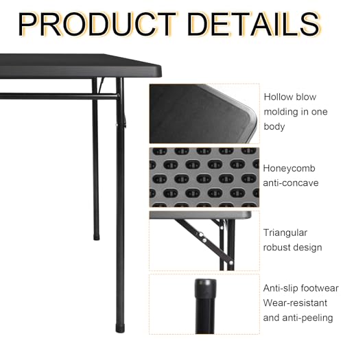 3ft Rectangular Folding Table, All-Occasion Plastic Event Table for Indoor and Outdoor, Portable Desk, Camping, Durable and Stable, HDPE and Steel, Wide Application, Black - color: Black, size: 3ft