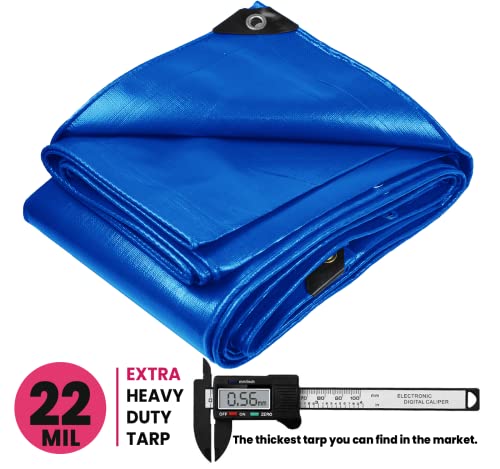Extreme Heavy Duty 22 Mil Tarp Cover, Waterproof, UV Resistant, Rip and Tear Proof, Poly Tarpaulin with Reinforced Edges for Roof, Camping, Patio, Pool, Boat. (Blue 6′ X 8′) - color: Blue-22 Mil, size: 6′ X 8′