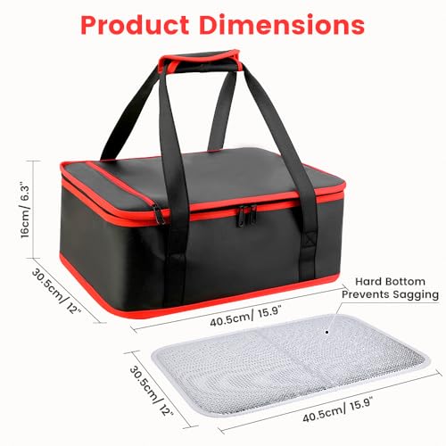 Insulated Resuable Casserole Carrier Bag for Hot or Cold Food, Foldable Portable Prep Carrier, Thermal Food Transport Bag for 9''x13'' & 11''x15'' Baking Pan, Travel Picnic Cake Dessert lunch, Black - size: Standard Black-Red