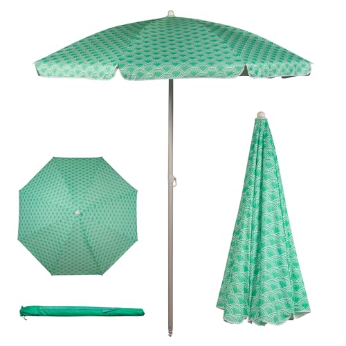 PICNIC TIME 5.5 Ft Portable Beach Umbrella, Lightweight UV Protection Sunshade with Tilt Pole & Carry Bag, Outdoor Canopy Umbrella for Beach, Sand, Pool, Patio, Camping, Travel, or Backyard Shade, (Mermaid Teal) - color: Mermaid Teal