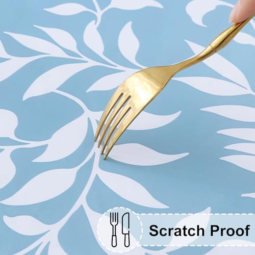 misaya Rectangle Vinyl Tablecloth, Fitted Table Cover, 100% Waterproof, Elastic Edge, Flannel Backing, Plastic Table Cloth Fit 5 Foot Folding Tables for Picnic, Camping (Blue Leaves, 30x60 inch) - color: Baby Blue, size: 60" x 30" (Rectangular)