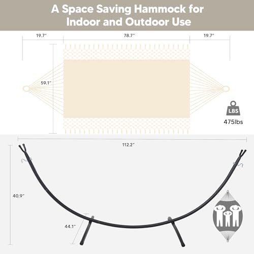 SUNCREAT Portable Outdoor Hammock with Stand Included, Double Hammock with Tassel for Outside, Beige - color: Tassel-beige