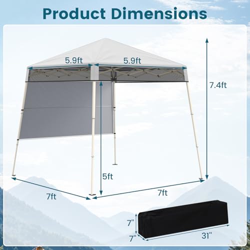 Tangkula 7x7 Ft Pop Up Canopy with Center Lock, UPF50+ Slant Leg Outdoor Tent with Sidewall, Carry Bag & 4 Stakes, Compact Portable Canopy Tent for Hiking Camping Fishing & Picnic (White) - color: White, size: 7x7 Ft