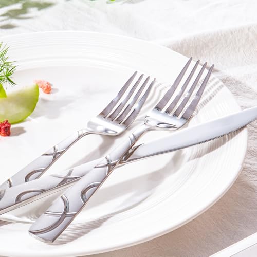 HIKAA Silverware Set, 65-piece Silverware Set with Serving Utensils Set, for Kitchen, Home, Wedding, Party, Mirror Polished and Dishwasher Safe - size: 65-Piece