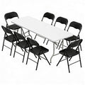 Elevon Folding Table Set with 8 Black Folding Chairs,8 Feet Heavy Duty Fold-in-Half Utility Table Sets for Picnic, Event, Training, Outdoor Activities, at Home and Commercial Use - size: 8 feet, style: With 8 Black Chair