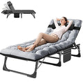 ABORON 3-in-1 Folding Patio Lounge Chair, 440LB Heavy-Duty Tri-Fold Guest Bed with Plush Cotton Cushion, No Assembly Adjustable Recliner for Office Nap, Patio Sunbathing, Poolside & Camping - color: Light Slate