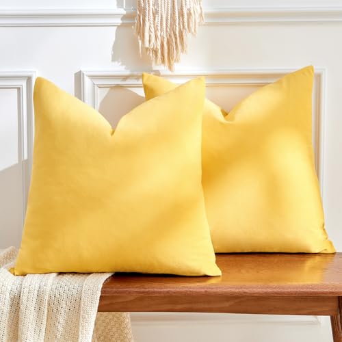 Throw Pillow Covers Yellow Set of 2 18x18 Inch Pillow Covers, Soft Velvet Fall Decorative Cases for Couch Sofa Bed, Home Boho Decor, Modern Farmhouse Cushion Covers - color: Bright Yellow, size: 18" x 18" (Pack of 2)