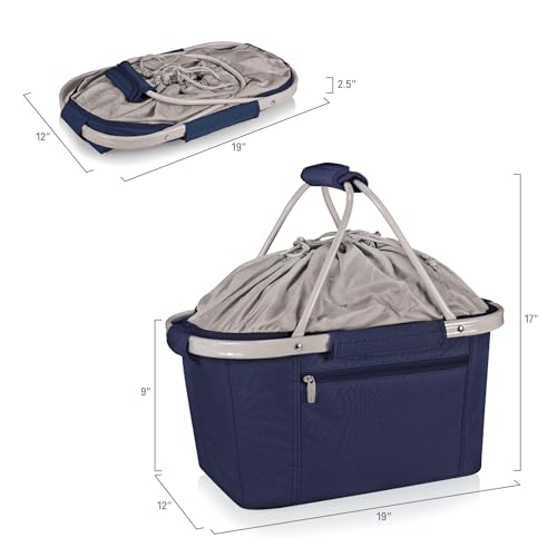Picnic TIME Metro Shopping Basket Cooler, Insulated Collapsible Picnic and Market Basket with Aluminum Frame and Drawstring Top for Travel and Groceries - color: Disney Princess Cinderella - Navy Blue