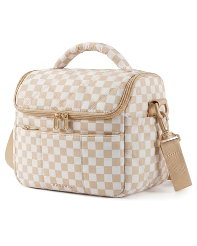 BAGSMART Insulated Lunch Bags for Women, Cute Quilted Lunch Box, Lightweight Puffy Padded Waterproof Lunch Tote, Reusable Lunch Cooler for Work Picnic Travel, Brown Checkerboard - color: Print-Brown Checkerboard, size: Medium(normal)