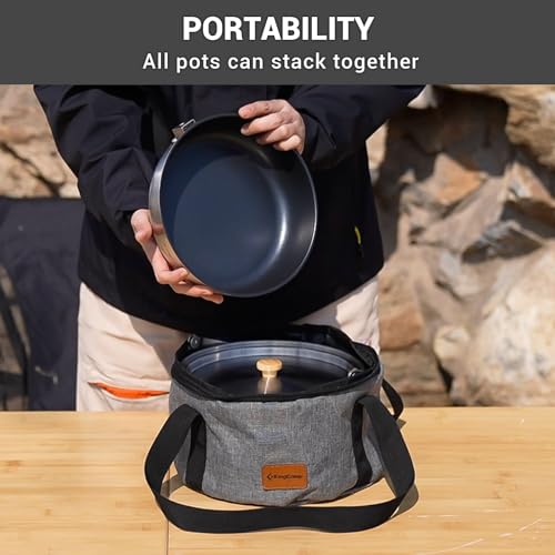 KingCamp Camping Cookware Set 304 Stainless Steel Campfire Cooking Pots Pan and Kettle with Travel Tote Bag for Camping Outdoor Kitchen Cooking Picnic for 4-6 - color: SILVER - 4-6 PERSON COOKWARE SET WITH KETTLE
