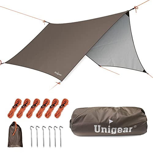 Unigear Hexagon Hammock Rain Fly,15x14FT/12x10FT Multifunctional Waterproof Camping Tarp,Lightweight and Compact Tent Tarp for Backpacking, Hiking, Traveling - color: Brown, size: 15 x 14 ft