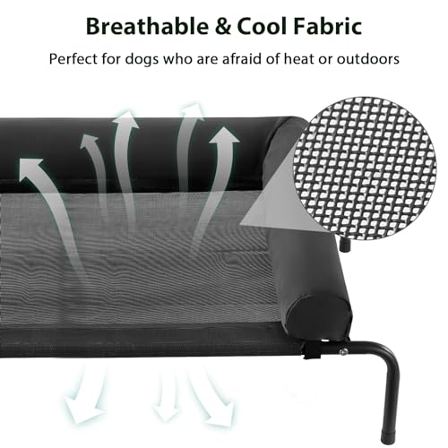 Cooling Elevated Dog Bed for Large Dogs – Waterproof Raised Dog Cot with Slope Headrest, Breathable Teslin Mesh, Durable & Portable Pet Bed for Indoor and Outdoor Use, Black - color: Black, size: 36.0"L x 26.0"W x 8.0"Th