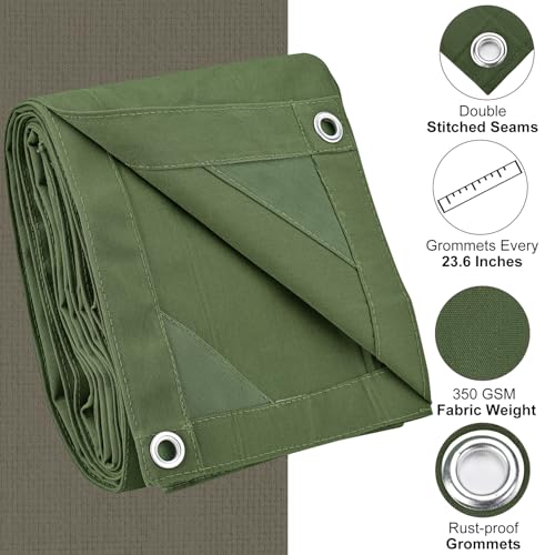 Canvas Tarp 10x12 Feet, 12 Oz Heavy Duty Water Resistant with Rustproof Grommets, UV Resistant, Multipurpose Outdoor Tarpaulin for Camping, Canopy, Woodpile, Trailer (Green) - color: Green, size: 10x12