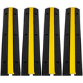 4 Pack of 1-Channel Rubber Cable Protector Ramps, Heavy Duty Floor Cord Cover with Yellow Warning Strips, 18000Lbs Load Capacity Outdoor Pipe and Cable Management, Driveway Protector for Ramps & Bumps