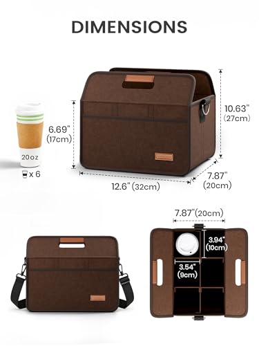 Fluxynara 6-Cup Reusable Felt Drink Carrier with Handle and Adjustable Shoulder Strap, Drink Holder for Car, Multi-Cup Drink Carrier Bag for Delivery, Travel, Picnics (Coffee Brown) - color: Coffee Brown, size: 6 Cups