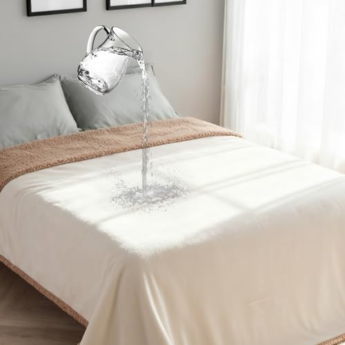 Makigued Waterproof Dog Blanket for Couch & Bed, Reversible Sherpa Fleece Pet Throw with Quiet TPU Barrier, Machine Washable Furniture Protector for Large Dogs & Cats, Queen Size 80x90 Inch, Cream - color: Cream, size: Queen(80"*90")