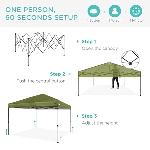 Best Choice Products 10x10ft Pop Up Canopy Tent, Outdoor Shade, 1 Person 1 Minute Set Up, Carry Case, 4 Weight Bags - Olive Green - color: Olive Green, size: 10x10ft