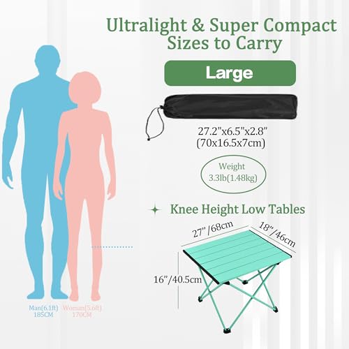 Grope Portable Camping Table with Aluminum Table Top, Folding Beach Table Easy to Carry, Prefect for Outdoor, Picnic, BBQ, Cooking, Festival, Beach, Home (Sky Blue-L) - color: Sky Blue, size: Large