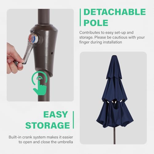 JEAREY 9FT 3 Tier Patio Umbrella Outdoor Market Umbrella Table Umbrellas with 8 Ribs 1.5 Pole Push Button Tilt and Crank UV Protection for Garden,Navy - color: Navy