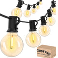 Svater Outdoor String Lights 200 FT, Patio Lights with 104 Shatterproof LED Bulbs, Commercial Grade Waterproof Plastic Hanging Light for Bistro Backyard Cafe Market, Warm White 2700K (2 X 100 FT) - size: 200ft