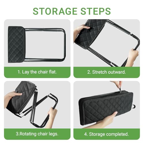 11.8" Foldable Backpack Stool Carbon Steel Collapsible Portable Pocket Chair Thickened Folding Camp Stool 350lbs for Adults Hiking Purse Stools, Black - color: Black