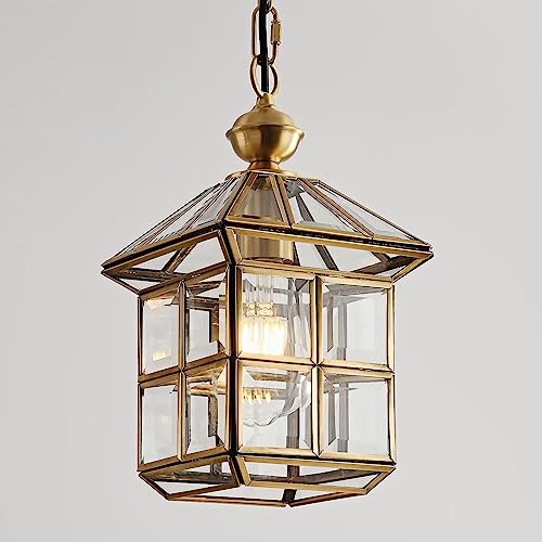 Milaii Mi Copper Brass Outdoor Pendant Light 12.6in Exterior Lantern Hanging Light Fixture Waterproof Anti-Rust Porch Light Outdoor Chandelier for Porch Kitchen Dining Room Entryway Patio - color: Brass