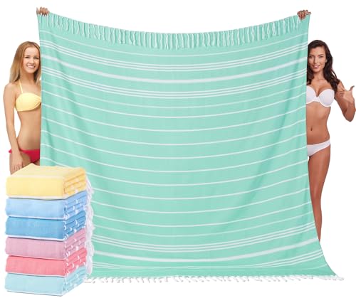 Widdonen Giant Turkish Beach Towel Blanket 85x75 Cotton XXL Extra Large Oversided Bath Pool Blankets XL Huge Bed Sand Free Throw Towels Picnic Outdoor Big Quilt Necessities Cloud Gifts for Adult Aqua - color: Aqua, size: XXL(85×75 in,215×190 cm)