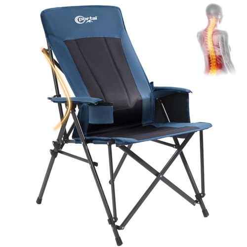 Portal Camping Chair with Lumbar Support for Adults Folding Portable High Back Oversized, 400LBS - color: Blue