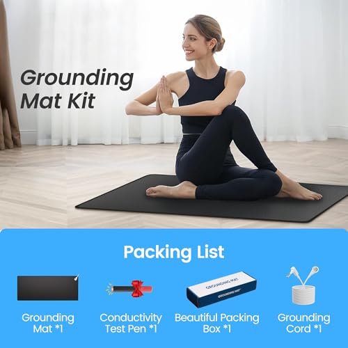 Grounding Mat,Grounding Pad for Stress, Pain, Inflammation& Wellness Support, 24x16inch Portable Grounding Mats, Grounding at Home,Office. 15Ft Cord & Test Pen Included - size: 24x16inch