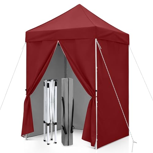 5x5 Pop Up Canopy Tent with Four Sidewalls, Instant Portable Beach Canopy, Outdoor Tent with Carry Bag for Camping, Sports, Tailgating, Events, Burgundy - color: Burgundy, size: With Four Walls