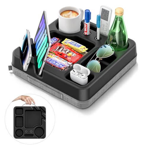 Couch Cup Holder Tray Couch Cup Holder Pillow Bed Tray Snack Sofa Bed Caddy Organizer Beach Sofa Drink Holder Anti-Spill Portable Snack Caddy Couch Remote Holder for Phone Pad Kindle Beverage Black - color: Black