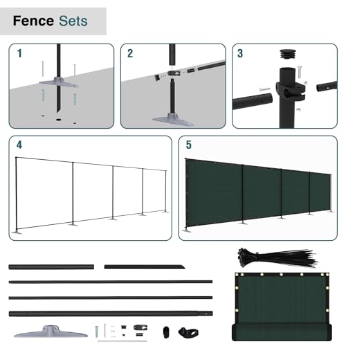 ECOOPTS 5'Hx2'L Privacy Fence Set with Poles and Rails Ground Spikes Fence Kit for Patio Garden Pool Yard (Green) - color: Green, size: 5'Hx2'L