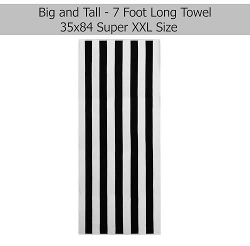 COTTON CRAFT Oversized XXL Beach Towel - 2 Pack 35x84 - The Big Kahuna 7 Foot Extra Large Beach Blanket Towel - Big & Tall - Huge 100% Cotton Velour Soft Luxury Pool Bath Towel - Cabana Stripe Black - color: Cabana Stripe - Black, size: 2 Pack - 35x84
