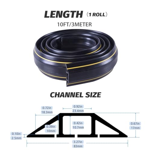 10FT Floor Cord Cover, Heavy Duty PVC Floor Cable Cover,Wire Cover to Protect Wire Prevent Cable Trips for Home Office,Cavity Size 0.94" by0.4 - size: 3 channel 10FT