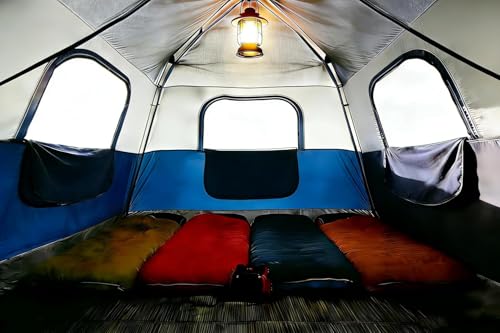 3/4 Person Camping Tent with 1 Door, 4 Windows, and Upgraded Ventilation– Instant Setup, Waterproof, 8'x 8'x 67''Oxford Fabric Floor Pop Up in 60 Seconds Includes Rainfly and Backpack - color: 4 Person -Dark Blue