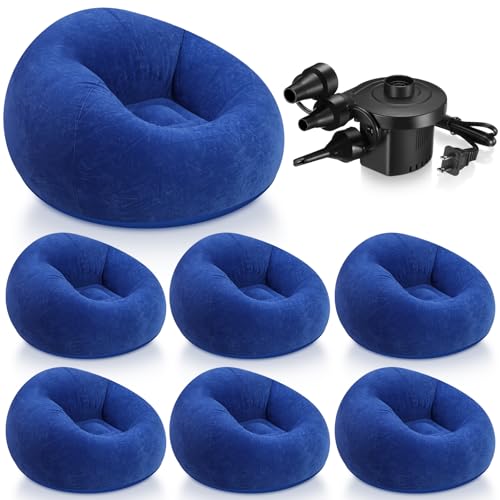 Realspring 6 9 12 Pcs Inflatable Bean Bag Chairs for Adults with Electric Air Pump, Blow up Couch Folding Portable Inflatable Couch Lazy Sofa for Outdoor Movie Night Camping(Dark Blue,6 Pcs) - color: Dark Blue