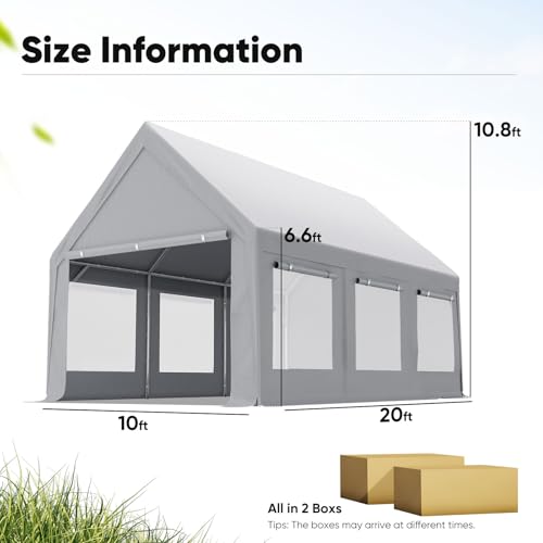 Quictent 10x20 ft Heavy Duty Carport Canopy, Waterproof Outdoor Shelter with Ultra-High Peak & Ventilation Windows, Portable Garage for Parking, Storage, Events & Wedding, Gray - color: Gray, size: 10'x20' High Peak