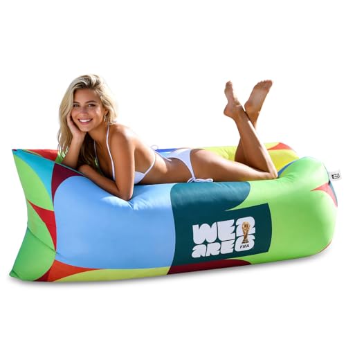 MESUCA FIFA World Cup 2026 Edition Inflatable Sun Lounger, Air Sofa, Blow Up Couch, 210T Polyester Inflatable Camping Chair is Ideal for Backyard, Beach, Travel, Picnics and Music Festivals FIFA - color: Fifa-multicolor