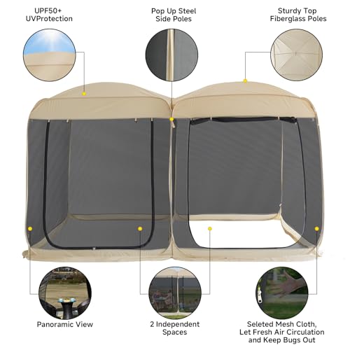 Alvantor® Screen House Room 2024 Upgraded 2 in 1 Screen Tent PoP Up Gazebo® with Mesh Mosquito Netting, Sun Shade Outdoor Canopy for Patio, Camping, Backyard and Outside Activities- 12' x 7.5', Beige - color: Beige, size: 12'x6'