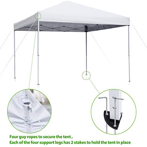 LEMY 10x10 Pop Up Canopy Tent,Instant Outdoor Patio Canopy with Wheeled Carry Bag and Ropes,White Portable Height Adjustable Outdoor Tent for Beach,Events,Camping - color: White