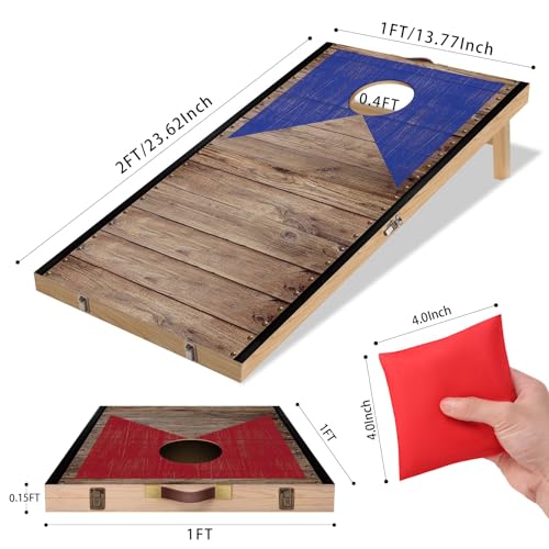 Portable Cornhole Board Set with Bean Bags 2 ft x 1 ft or 3 ft x2 ft or 10.16 * 5.04 Inch Foldable Corn Hole Games for Adults and Kids Indoor or Outdoor Corn Hole Toss Games Backyard Tarvel - color: Light Wood